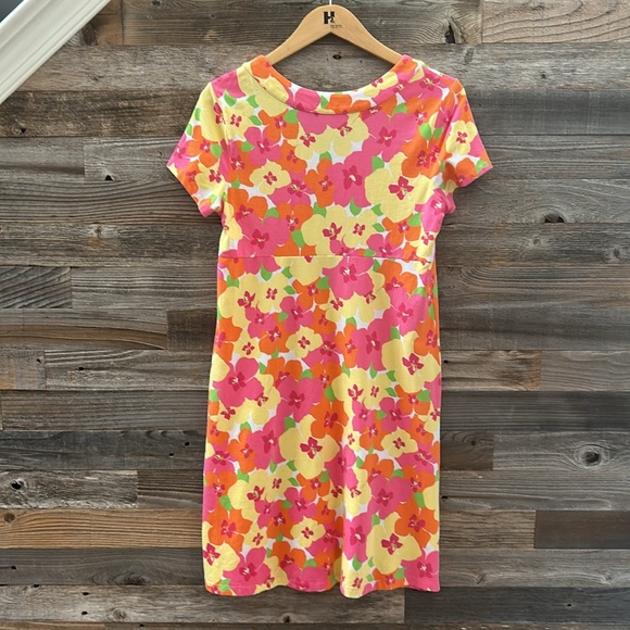 Lilly Pulitzer Neon Floral Shirt Sleeve Cotton T-Shirt Dress Size Medium - Picture 4 of 9